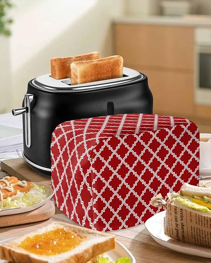 Toaster Cover 2 Slice Moroccan Pattern Toaster Oven Cover with Pockets Geometric Trellis Red Dustproof Bakeware Protector Small Kitchen Appliance Dust Covers and Fingerprint Protection for Women