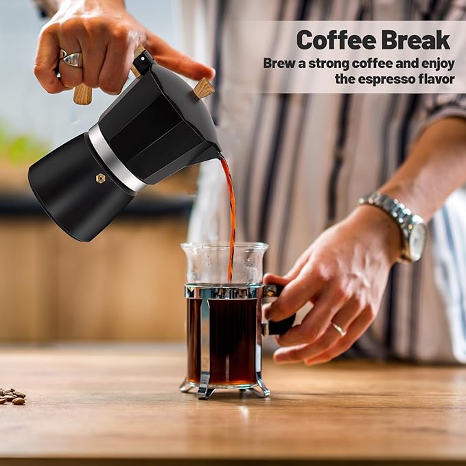 3 Cup Aluminum Moka Pot Classic Stovetop Espresso Coffee Maker 150ml 5oz Coffeemaker Percolator Mocha Pot Greca Coffee Maker Cafe Makers for Italian and Cuban Café Brewing Black