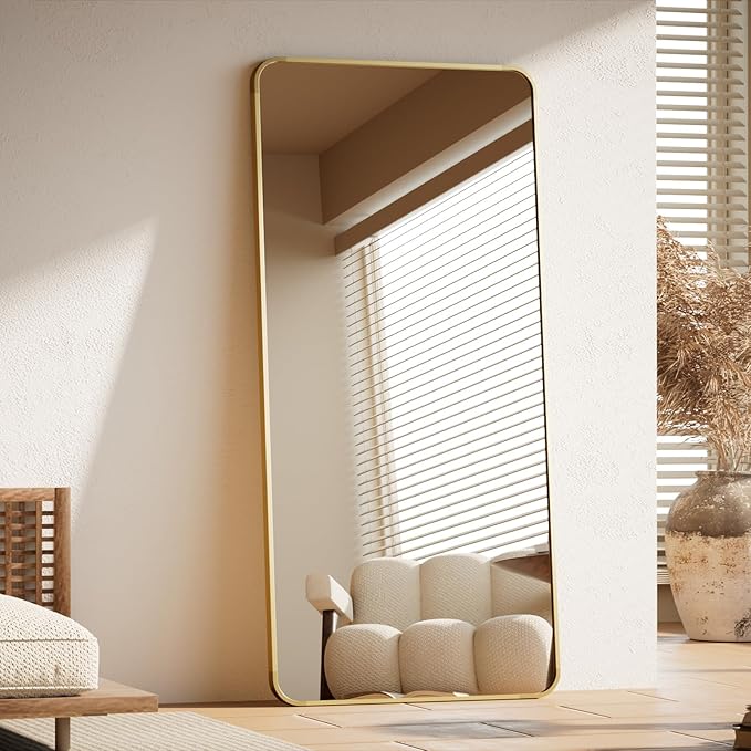 BEAUTYPEAK Gold Full Length Mirror, 71"x26" Rounded Corner Floor Mirror Standing Hanging or Leaning Against Wall, Suitable for Bedroom or Dressing Room