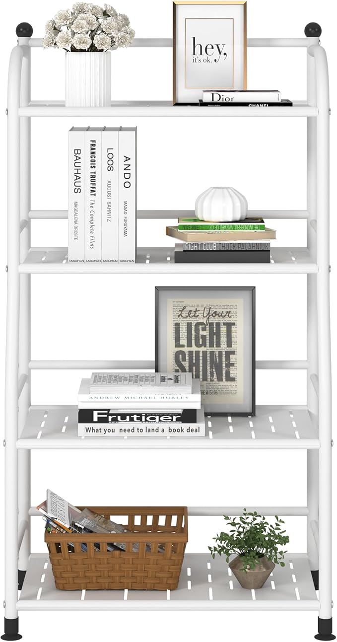 4 Tier Metal Shelf Storage Shelves Living Room Bookshelf Bathroom Corner Storage Rack for Kitchen,Indoor Plant Stand (Matte White, 4 Tier)