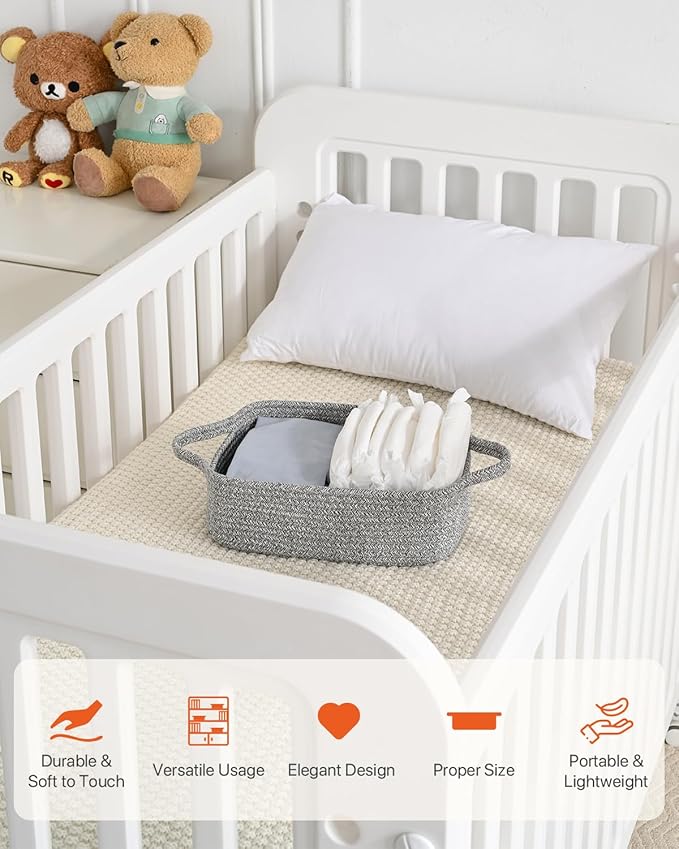 KALLAX Small Woven Basket, 12 x 8 x 4.5 Inches, Small Storage Baskets for Organizing, Gift Baskets Empty, Cute Rope Shelf Closet Storage Bins for Shelves, Dog Toy Basket, 3 Packs, Mixed Grey