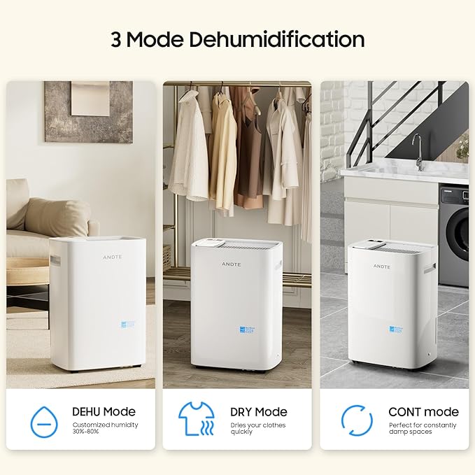 4500 Sq.Ft Energy Star Dehumidifier for Basement, ANDTE 52 Pints Home Dehumidifiers with Drain Hose & Tank for Large Room,Bathroom, Smart Humidity Control, Touch Control Panel, Auto Defrost
