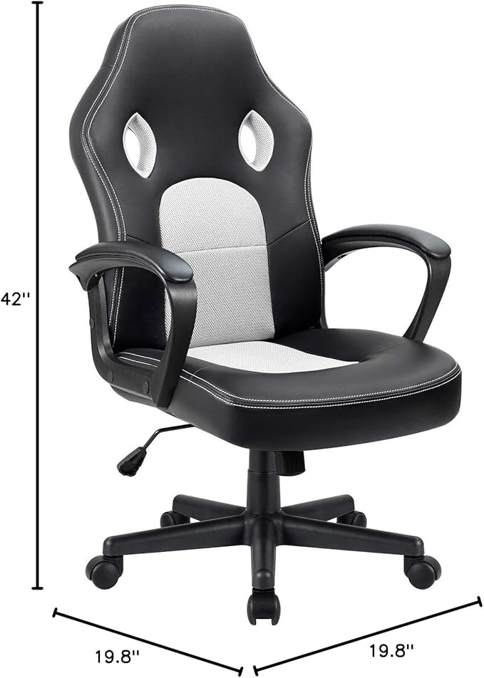 Furmax Office Chair Desk Chair Leather Gaming Chair Computer Chair Racing Style Ergonomic Adjustable Swivel Task Chair with Lumbar Support and Arms (White)