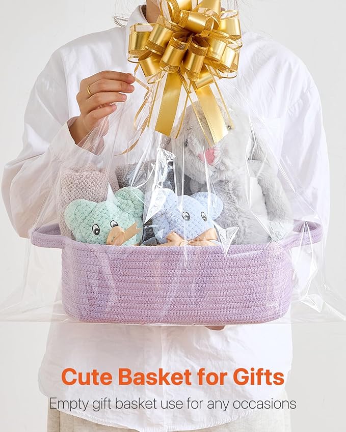 KALLAX Small Woven Basket, 12 x 8 x 4.5 Inches, Small Storage Baskets for Organizing, Gift Baskets Empty, Cute Rope Shelf Closet Storage Bins for Shelves, Dog Toy Basket, Purple