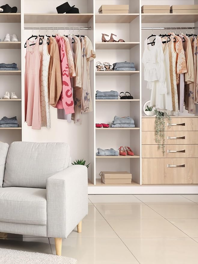 HOUSE DAY Black Velvet Hangers 60 Pack, Luxury Non Slip Felt Hangers, Space Saving Clothes Black Hanger Heavy Duty, No Shoulder Bump Focked Hanger with 360° Swivel Hook for Closet