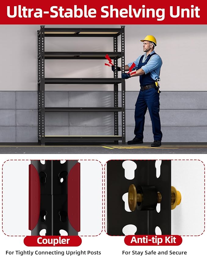 PrimeZone 36" x 16" x 72" Heavy Duty Storage Shelves - 5 Tier Adjustable Garage Storage Shelving, Metal Storage Utility Rack Shelf Unit for Warehouse Pantry Closet Kitchen, Black, 4 Pack