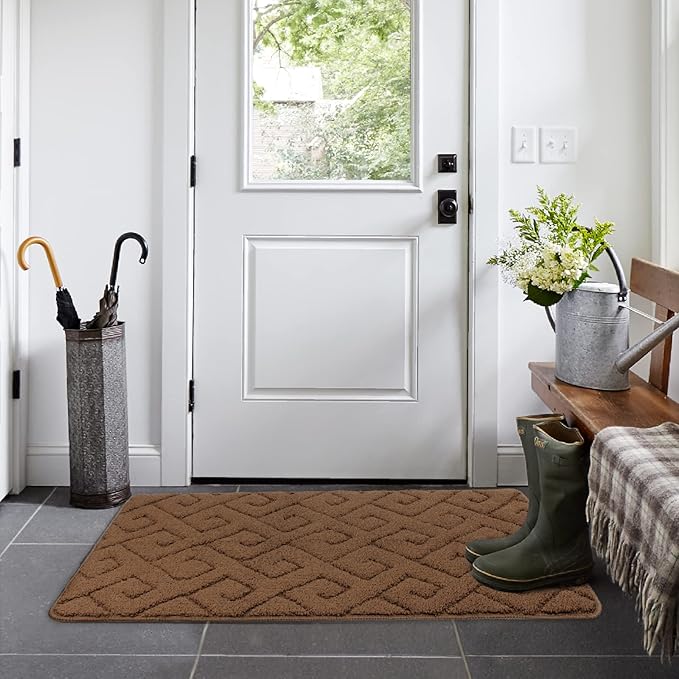 Walensee Indoor Doormat, Front Door Mat for Entrance (24"x35" Brown) Machine Washable Entryway Rug, Non Slip Trapper Door Rugs Absorbent Dirt Low Profile Shoes Scraper Inside Floor Mats
