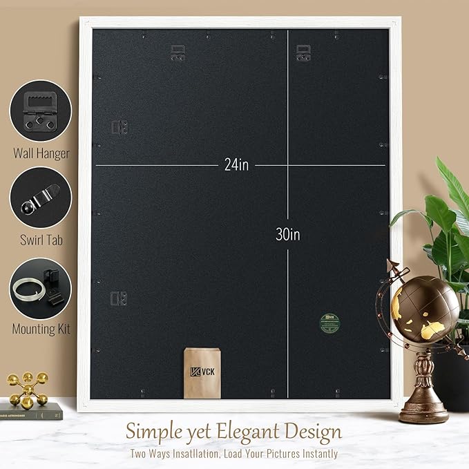VCK 24x30 Poster Frame Set of 4 - White, Gallery-Quality Wood Picture Frames, 1.1-Inch Wide Border, Polished Plexiglass, Vertical or Horizontal Wall Display for Photo/Art/Prints, White