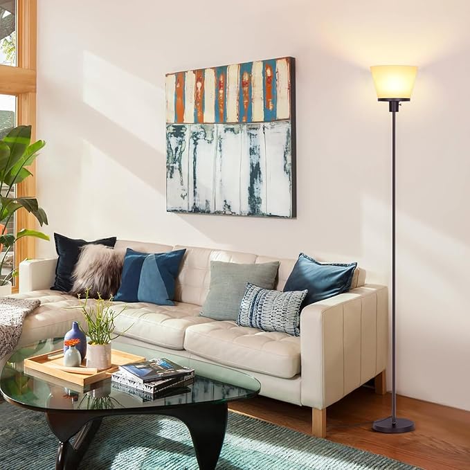 Floor Lamp for Living Room, Modern Tall Standing Lamps Floor Lamp for Bedroom Office, Brown Bright Floor Lamp with White Plastic Shade, Bulb Not Included.