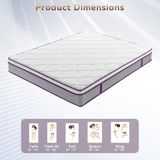 Twin XL Size Mattress,10 Inch Twin XL Hybrid Mattress in a Box with Cool Gel Memory Foam & Pocket Spring for Pressure Relief,Medium Firm Mattress, Fiberglass Free,CertiPUR-US Certified
