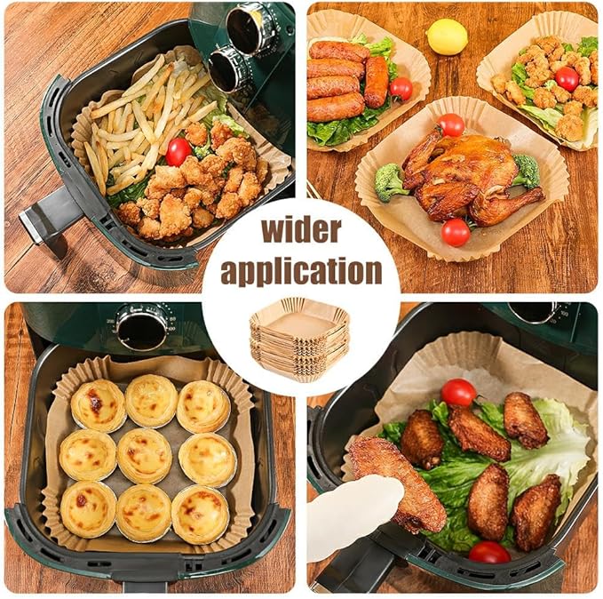 9.5 Inch Paper Air Fryer Liners Disposable,130 Pcs Square Air Fryer Paper Liners, Suitable for 5-10 Qt,Non-stick Parchment Paper for Frying