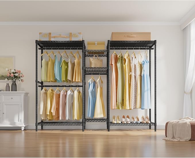 VIPEK L6 Heavy Duty Clothes Rack L Shape Clothing Rack 5-Tier Wire Garment Rack Freestanding Closet with 7 Adjustable Shelves & 4 Hanging Rods, 46.5" L x 46.5" W x 76.4" H, Max Load 850LBS, Black