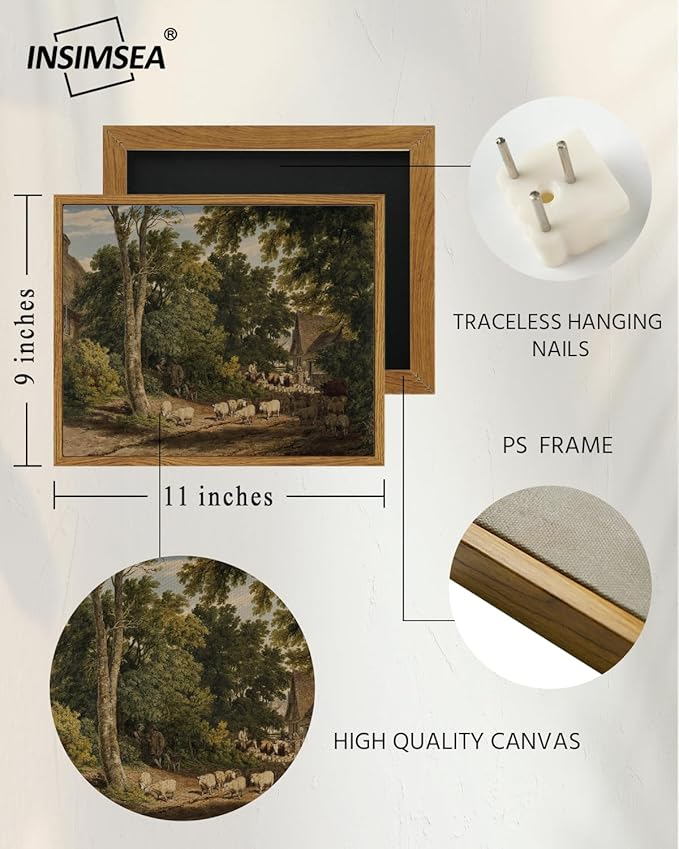 InSimSea Framed Canvas Wall Art Vintage Decor, Room Decor Classical Countryside Landscape Watercolor Painting, Canvas Prints Wall Art for Living Room Badroom Farmhouse Bathroom, 9"x11"