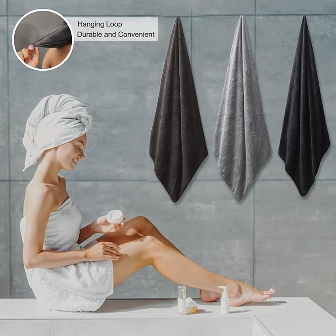 4 Piece Oversized Bath Towels Set 35x70 Inches, Black Brown Extra Large Soft Bath Sheet Chair Towels 600 GSM Highly Absorbent Quick Dry Towels Set for Bathroom Hotel Spa…