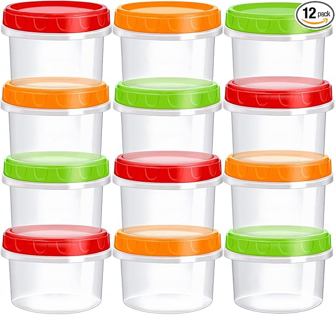 TOFLEN Reusable Small Freezer Containers 8 Oz Plastic Food Storage Containers with Screw On Lids, Leakproof & Airtight, Freezer Safe, Dishwasher Safe, Set of 12 Multicolor