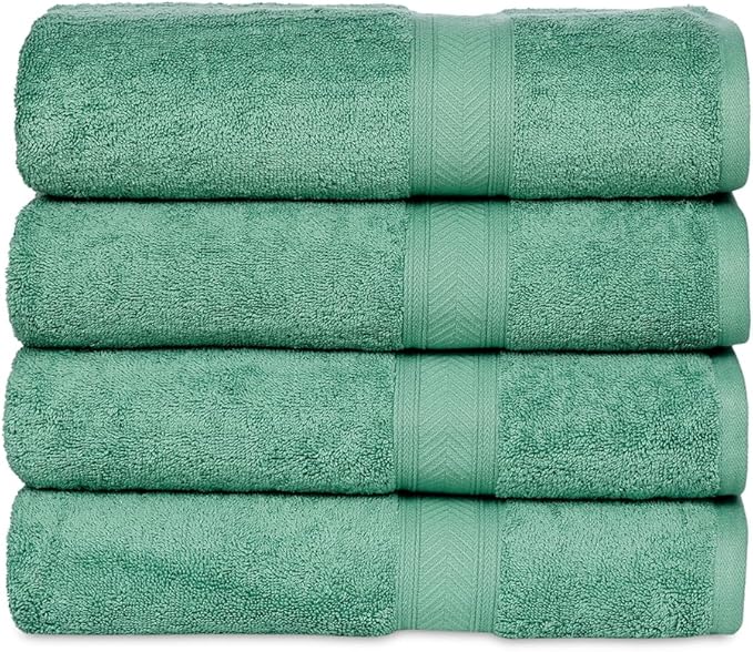 Casa Lino Green Bath Towels Set of 4 (54" x 27") - Large Bathroom Towel Set - 100% Cotton Towels for Bathroom - Highly Absorbent & Quick Dry Bath Towel Multipack - New Apartment Essentials