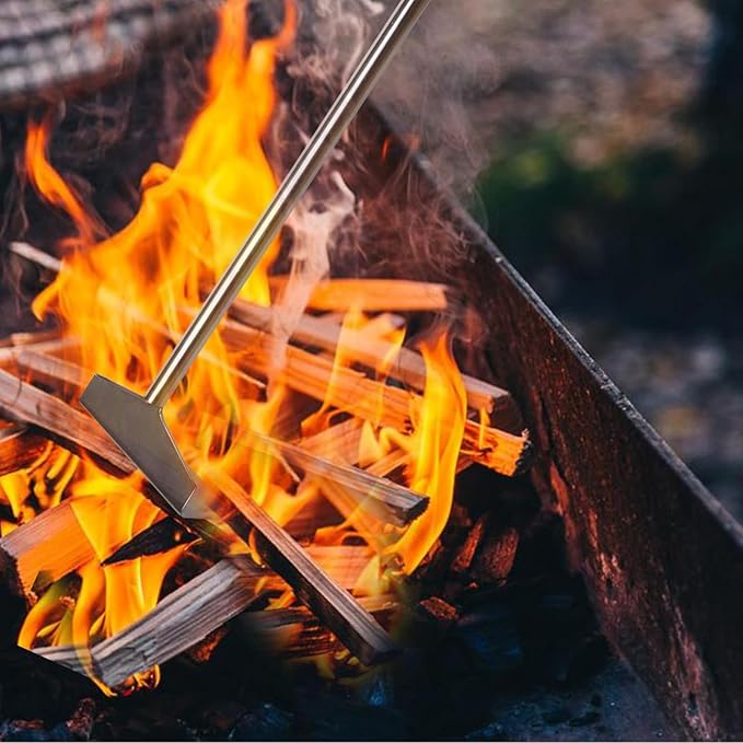 Coal Rake Grill Ash Tool, BBQ Charcoal Stainless Steel Rake for Pizza Oven - 32 Inches