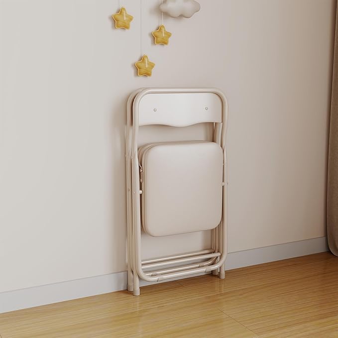 GarveeHome Boys and Girls Folding Table and Chair Set of 3, Featuring a Portable Table and Chairs with Soft Pu Cushions. No Assembly is Required, Perfect for Eating, Reading and Playing,Beige.