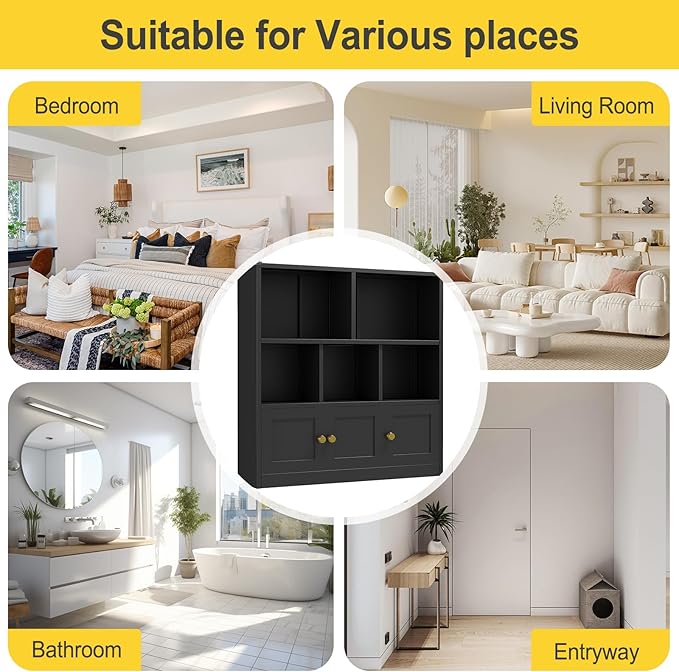 Toy Storage Organizer and Metal Kids Bookshelf with 3 Storage Cabinet and 5 Open Shelves, Multifunctional Display Shelf for Bedroom & Playroom, Ideal for Organizing Books, Toys & Decor, Black