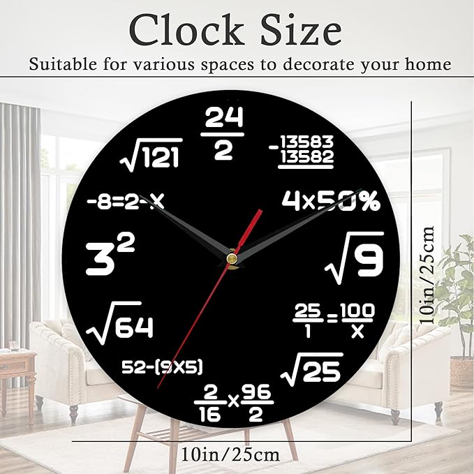 Wall Clock, 10 Inch Silent Non-Ticking Home Kitchen Decor, Battery Operated for Bathroom Bedroom Living Room Office(Simple Math Formula Markers)