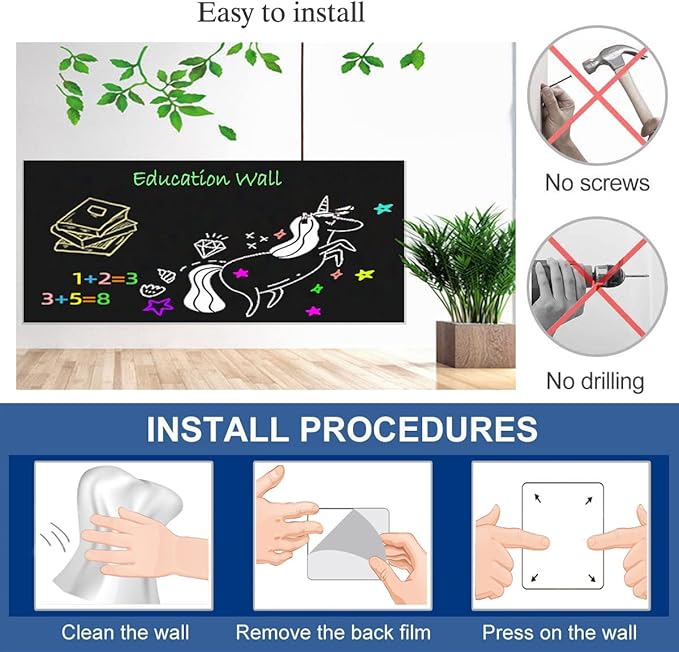 Magnetic Chalkboard Contact Paper for Wall 46.3"x18" Self Adhesive Magnetic Wall Board Sticker with 36 Magnet Letters for Kids Black Chalk Board Wallpaper Roll