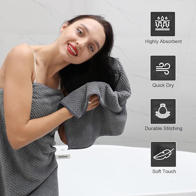Hand Towels Set 2 Pack-16“x31”,Ultra Soft Microfibers Bathroom Towel Set Highly Absorbent Quick Dry Luxury Premium Towel Lightweight Durable Hand Towel Collection for Hotel Spa Gym Kitchen,Grey