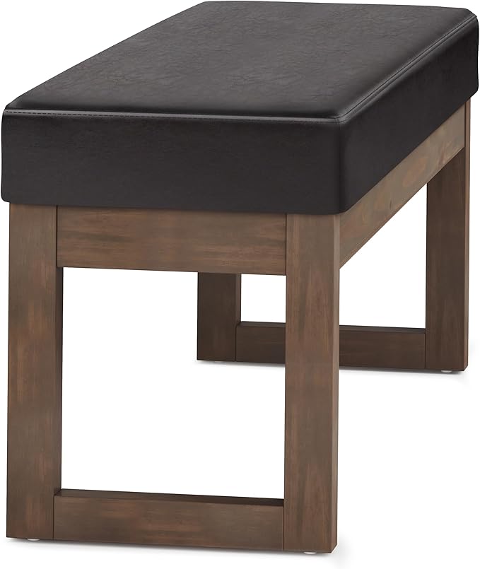 SIMPLIHOME Milltown 45 inch Wide Contemporary Rectangle Large Ottoman Bench in Tanners Brown Vegan Faux Leather, Assembled, for the Living Room and Bedroom