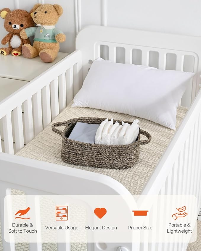 KALLAX Small Woven Basket, 12 x 8 x 4.5 Inches, Small Storage Baskets for Organizing, Gift Baskets Empty, Cute Rope Shelf Closet Storage Bins for Shelves, Dog Toy Basket, 3 Packs, Black & Brown Mixed