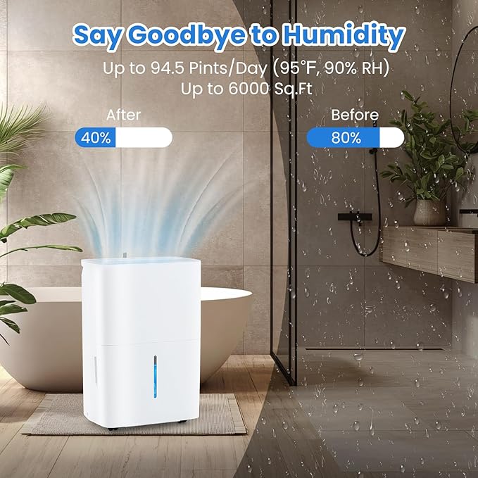ARLIME 94.5 Pints Dehumidifier for Home, 6000 Sq.Ft Energy Star Dehumidifier w/24H Timer, LED Display, Child Lock, Drain Hose& Auto Defrost for Bedroom Basement Garage Office (94.5 Pints)