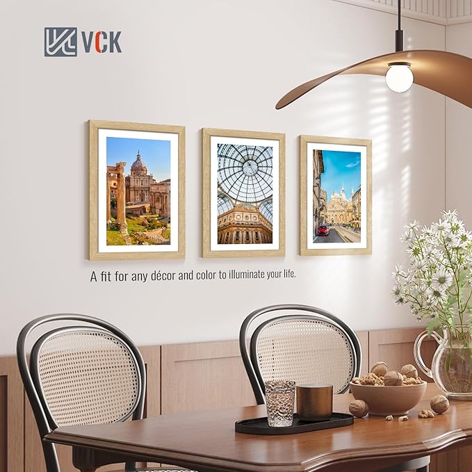 VCK 13x19 Picture Frame Set of 4 - Oak, Gallery-Quality Wood Poster Frames, 1.1-Inch Wide Border, Polished Plexiglass, Vertical or Horizontal Wall Display for Photo/Art/Prints, Natural Oak