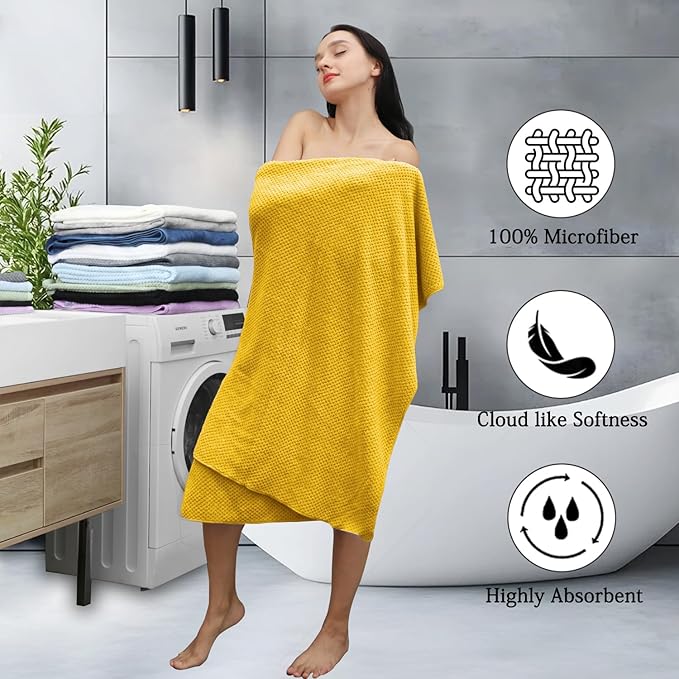 8-Piece Yellow Bath Towels Set,2 Oversized Large Bath Towels Sheet,2 Hand Towels and 4 Washcloths - 600 GSM Soft Luxury Towel Set,Highly Absorbent Quick Dry Towel for Bathroom,Hotel and Spa