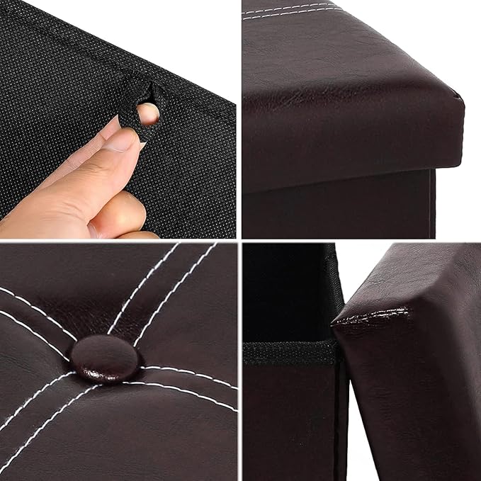 B FSOBEIIALEO Folding Storage Ottoman, Faux Leather Footrest Seat Coffee Table Toy Chest Kids, Brown 11.8"x11.8"x11.8"