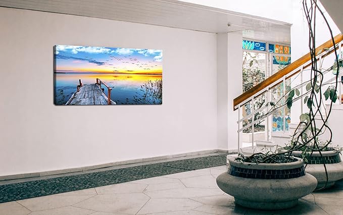 XXMWallArt FC2250 Jetty In The Sunset Lake Wall Art Canvas Prints Painting Nature Pictures Framed Landscape Paintings Canvas Wall Art for Living Room Bedroom Kitchen Home and Office Wall Decor