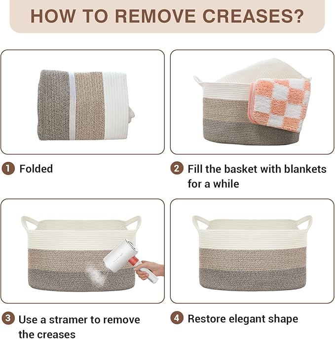 Large Laundry Hamper Blanket Basket,21.6''×14.9''×19.6'' Cotton Rope Woven Laundry Basket for Organizing, Rectangle Toy Basket for Living Room, Bedroom