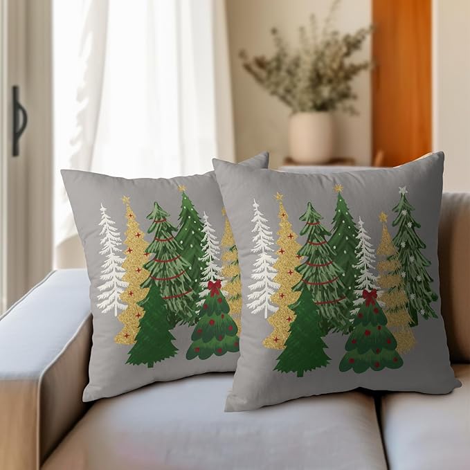 Kawani Christmas Gray Decorative Pillow Covers 20x20 Inch Set of 2 - Tree Outdoor Throw Pillow Covers for Winter Xmas Holiday - Cushion Covers for Home Couch Decor