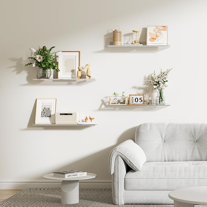 upsimples 2 Pack 23.6x5.5 Inches Acrylic Shelves for Wall Storage, Floating Bookshelves for Kids, Display Shelf Organizer for Bathroom, Bedroom, Living Room, Kitchen, Clear