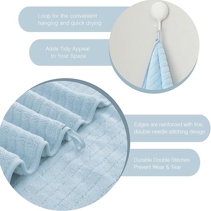 18 Piece Family Bath Towel Set Include 6 Bath Towels,6 Hand Towels and 6 Washcloths Soft Bathroom Towel with Hanging Loops,Highly Absorbent Quick Dry Towels Set for Bathroom,Hotel and Spa-Blue