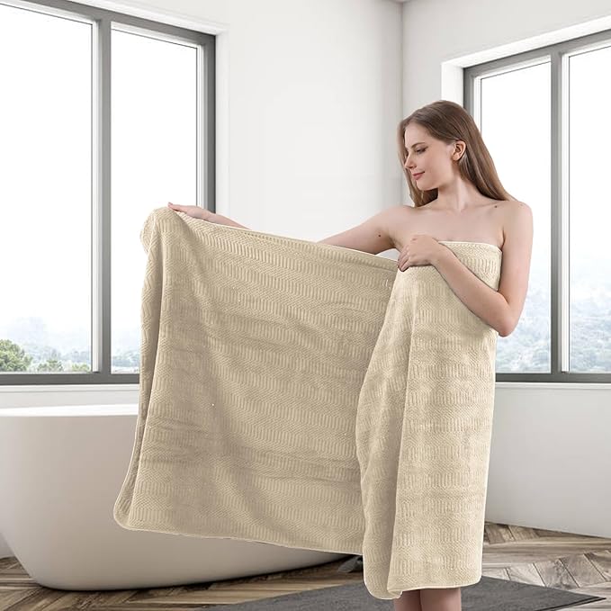 4 Piece Oversized Bath Towels Set 35x70 Inches, Cream Extra Large Soft Bath Sheet Chair Towels 600 GSM Highly Absorbent Quick Dry Towels Set for Bathroom Hotel Spa