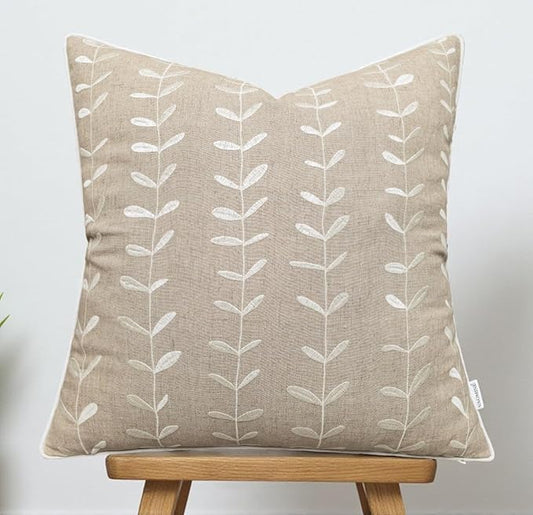 VAGMINE Embroidered Lollipop Pillow Cover - 18x18 Inches Square - 100% Linen Natural Decorative Cushion Cover - Farmhouse Rustic Embroidery - Cozy Accent for Sofa, Bed, Living Room, Neutral Home Decor