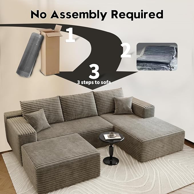 107.5" Cloud Sectional Couch with 1 Ottoman,Modern Modular Sofa with Deep Seat, Comfort U Shaped Sofa Couches for Living Room Bedroom Apartments,No Assembly Required, (Camel,Right Facing Chaise)