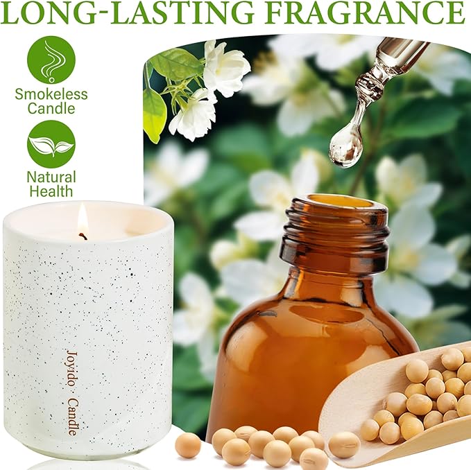 14OZ Jasmine Cashmere Scented Candle - Aromatherapy Candles with Lid - Soy Candles for Home Scented - Luxury Ceramic Jar Candle for Bedroom Kitchen Home Decor, Housewarming Party