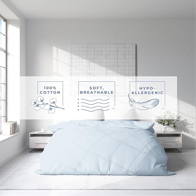 Kotton Culture 3 Pc Twin Size Duvet Cover Set- 100% Egyptian Cotton Sateen 600 Thread Count Ultra Soft Premium Durable Comforter Cover Zipper Closure & Corner Ties (Blue Sky, Twin/Twin XL 68" X 90")