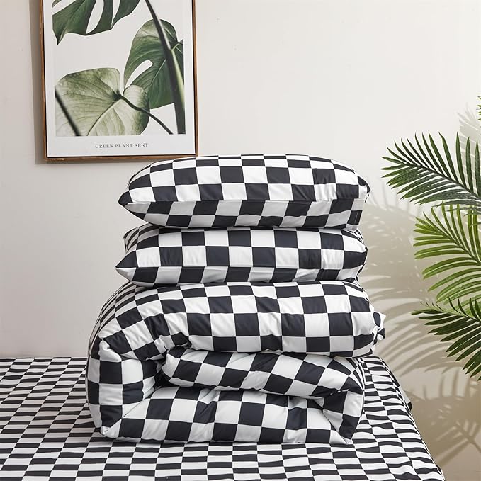 Black and White Checkered Comforter Set Full Comforter Set 3 Pieces Comforter Set Lightweight and Soft All-Season Comforter with 1 Comforter and 2 Pillowcases