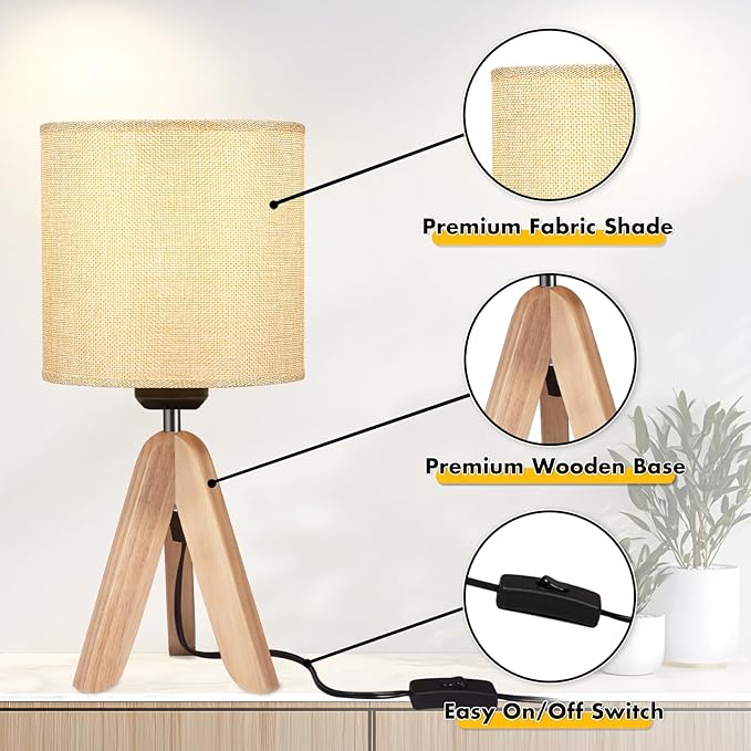 Hamilyeah Lamps for Night Stands Set of 2, Bedside Lamps with Gold Fabric Shade, Modern Table Lamps for Living Room with On/Off Switch, Simple Desk Lamps for Bedroom