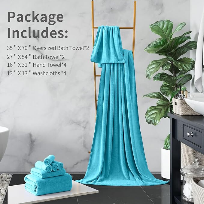 12 Piece Microfibers Towel Set, 2 Oversized Large Bath Towels, 2 Bath Towel, 4 Hand Towels, 4 Washcloths, Ultra Soft Absorbent Bathroom Towel for Home and Hotel Shower Towel Oversized Bath Sheet