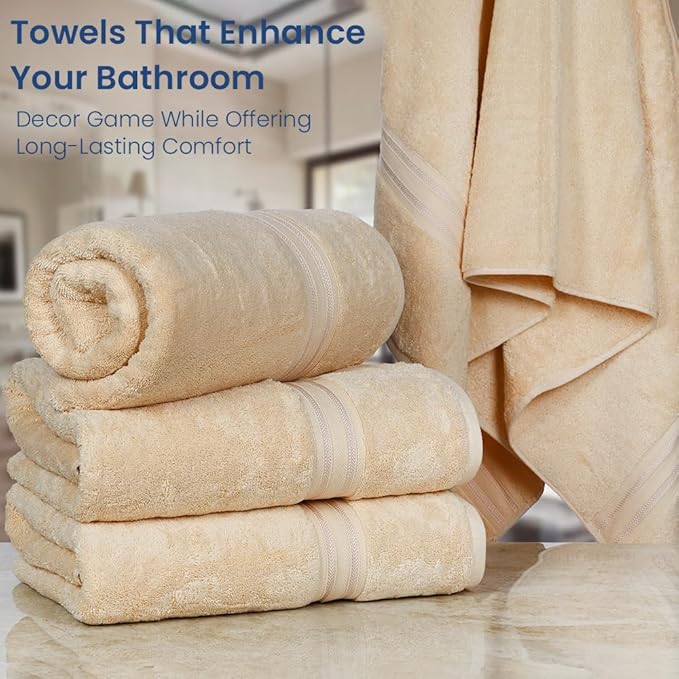 Casa Lino Set of 4 Luxury Linen Bath Towels Extra Large | 100% Soft Cotton 600 GSM Thick Absorbent Quick Dry Hotel Bathroom Towel for Home | 30"x60" | Linen