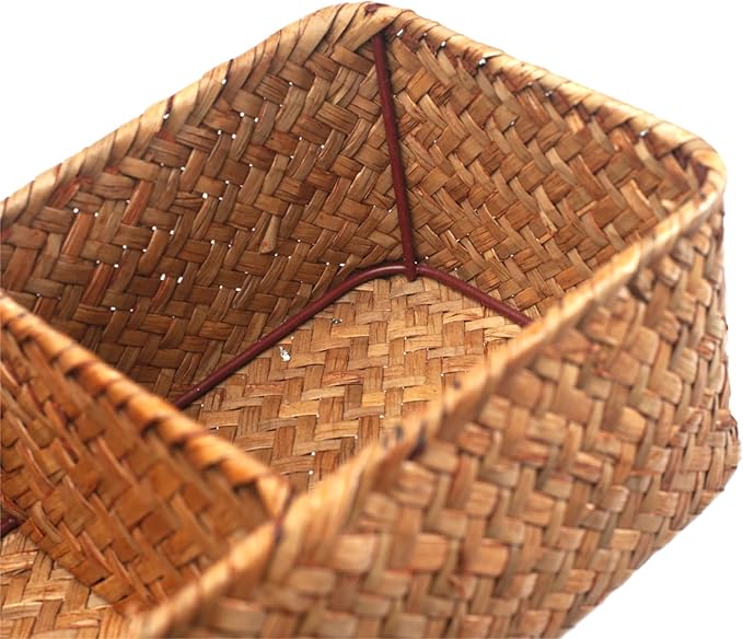 DOKOT Seagrass Toilet Tank Basket with 3 Section, Bathroom Toilet Paper Storage Baskets for Organizing (Natural)