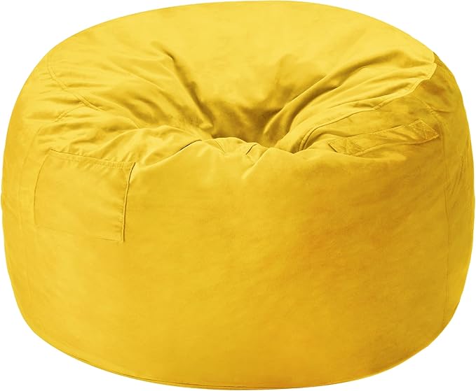 Homguava 5 FT Bean Bag Chair: 5' Bean Bags with Memory Foam Filled, Large Beanbag Chairs Soft Sofa with Dutch Velvet Cover-Mustard