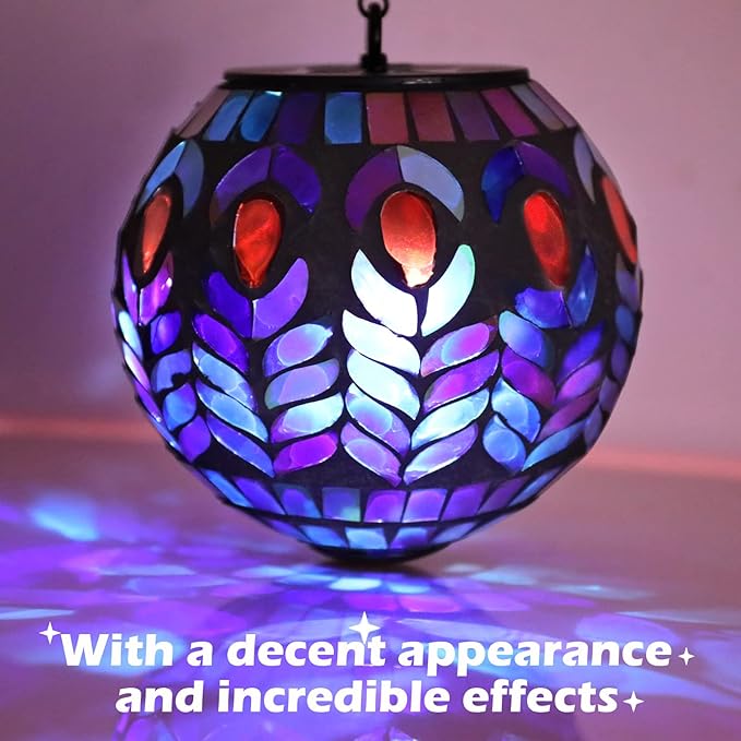 Hanging Solar Lantern Outdoor Waterproof - Solar Gazing Ball Mosaic Outdoor Hanging Lights Hanging Lantern Garden, Patio, Pathway & Yard Décor