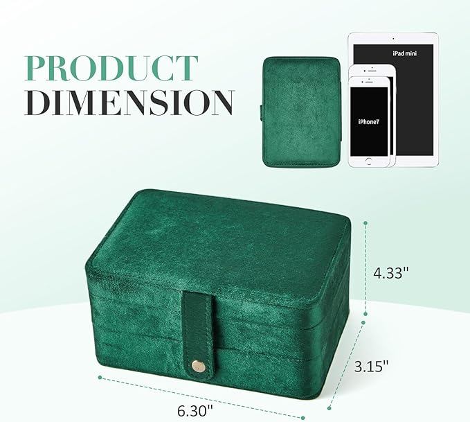 Velvet Small Jewelry Box for Women Girls, Double Layers Travel Portable Jewelry Case for Ring, Pendant, Earring, Necklace, Bracelet Organizer Storage Holder Boxes, Green